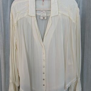Free People Ivory Button-Down Blouse